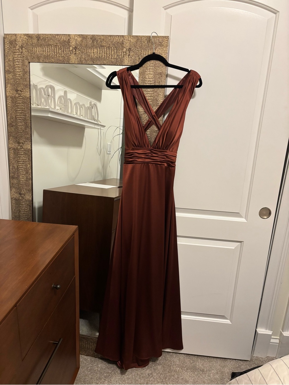 Elegant Revelry Dylan V-Neck Evening Gown in Cinnamon Rose